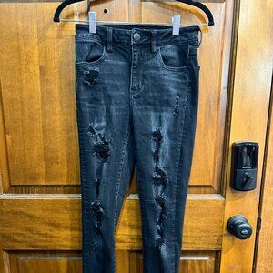 American Eagle Black Distressed Hi Rise Jeggings - 4 Regular